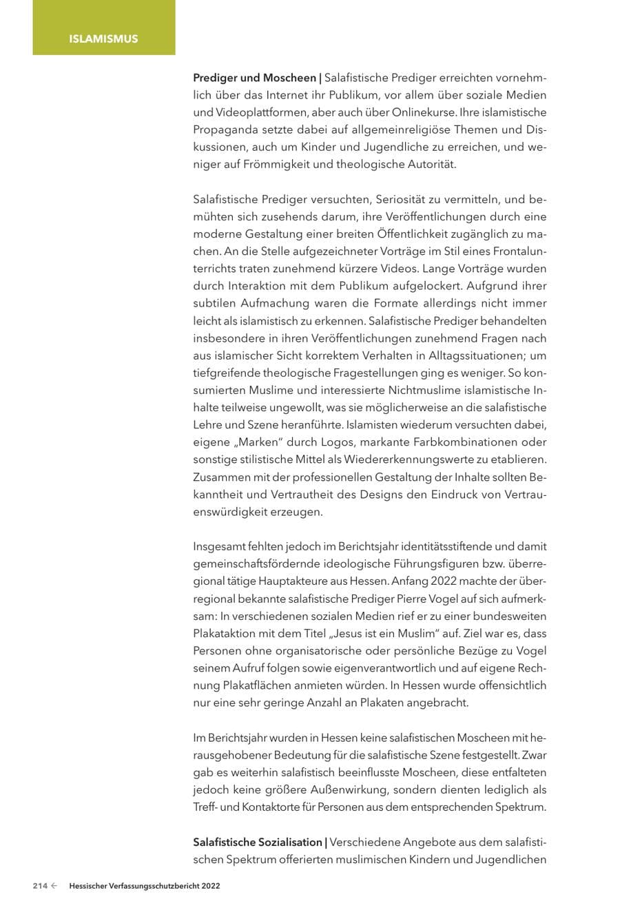 Seite 216 des Verfassungsschutzbericht 2022 Hessen