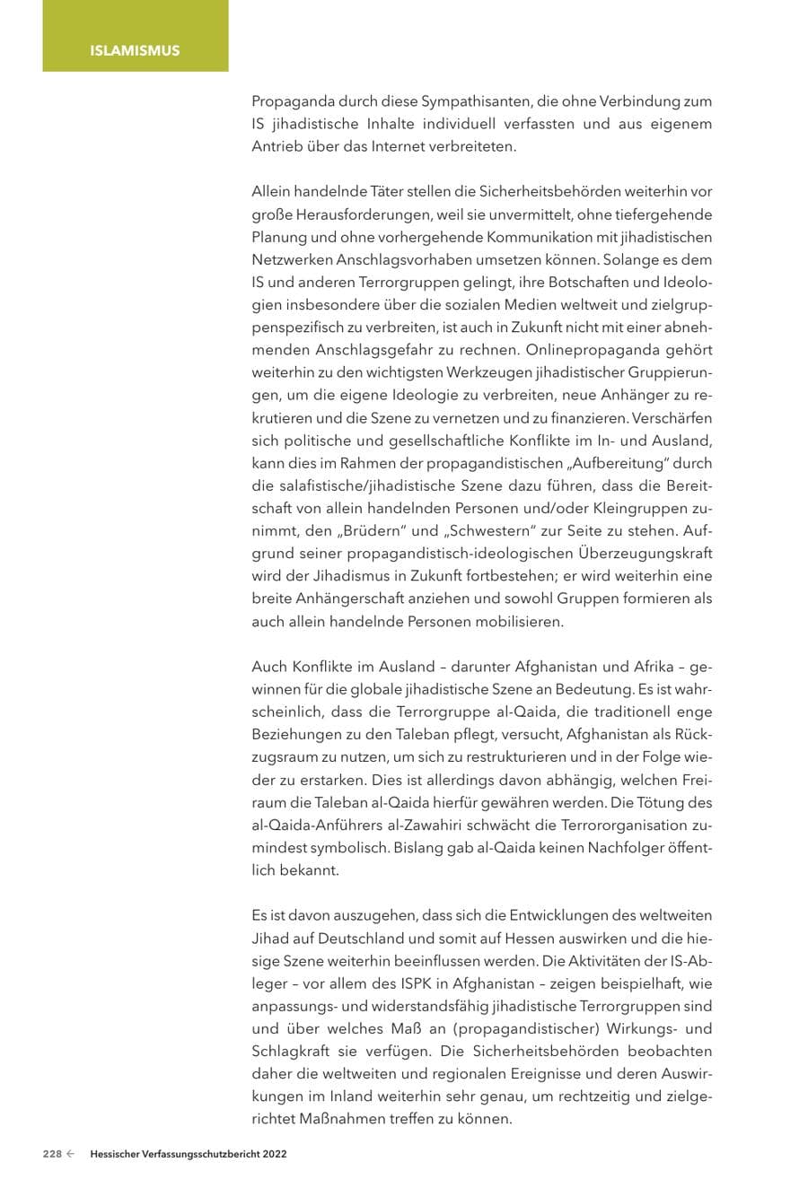 Seite 230 des Verfassungsschutzbericht 2022 Hessen