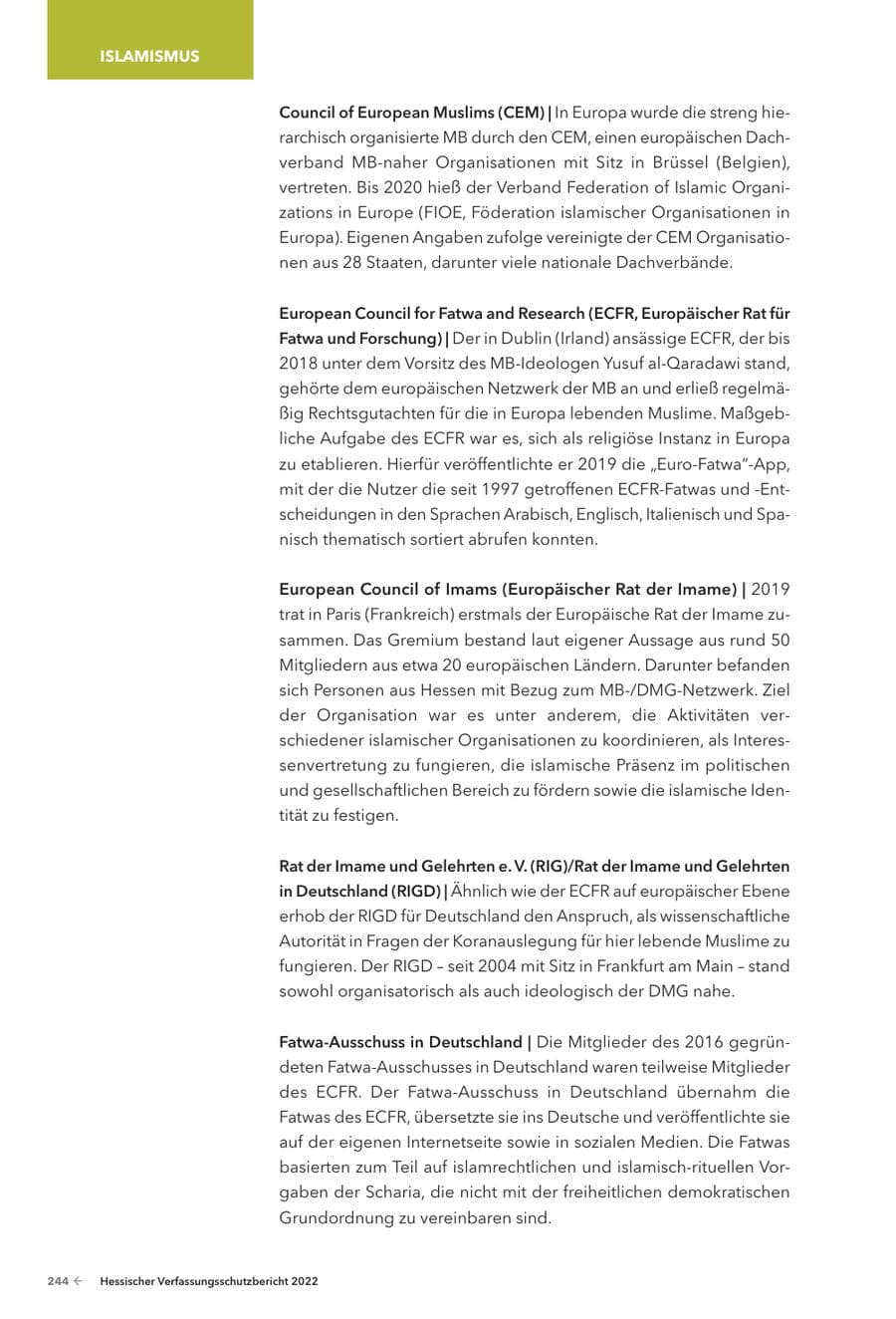 Seite 246 des Verfassungsschutzbericht 2022 Hessen