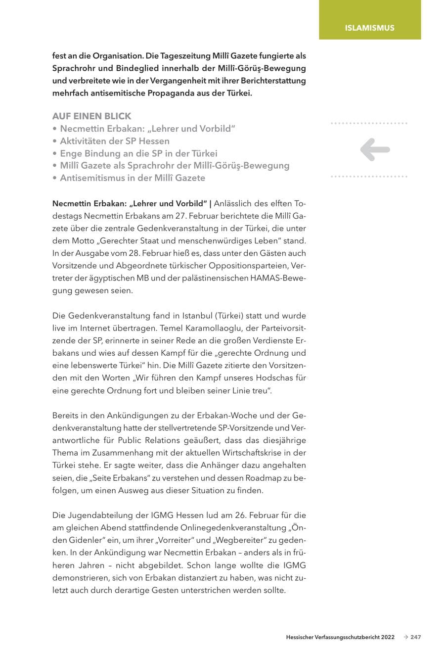 Seite 249 des Verfassungsschutzbericht 2022 Hessen