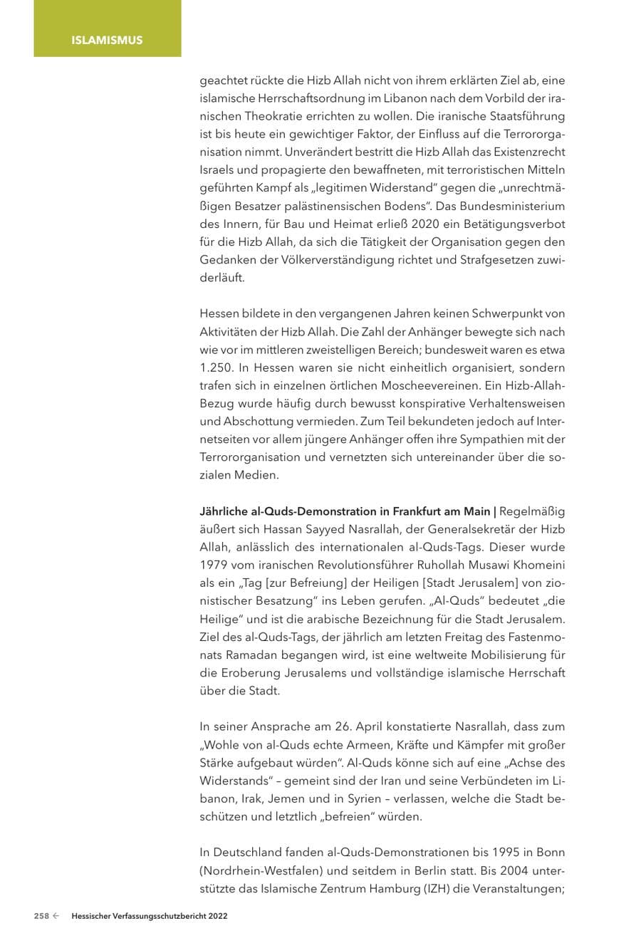 Seite 260 des Verfassungsschutzbericht 2022 Hessen