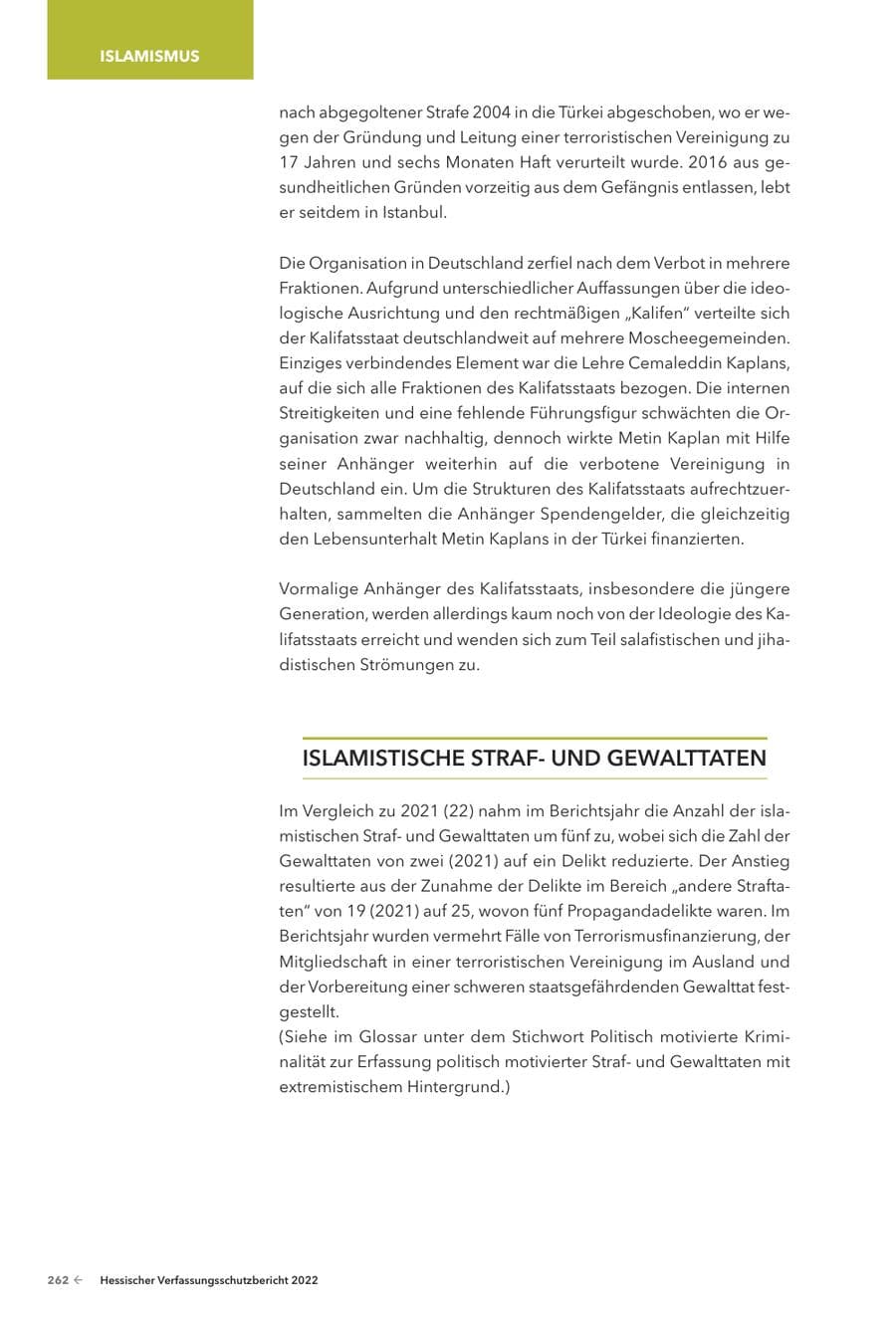 Seite 264 des Verfassungsschutzbericht 2022 Hessen
