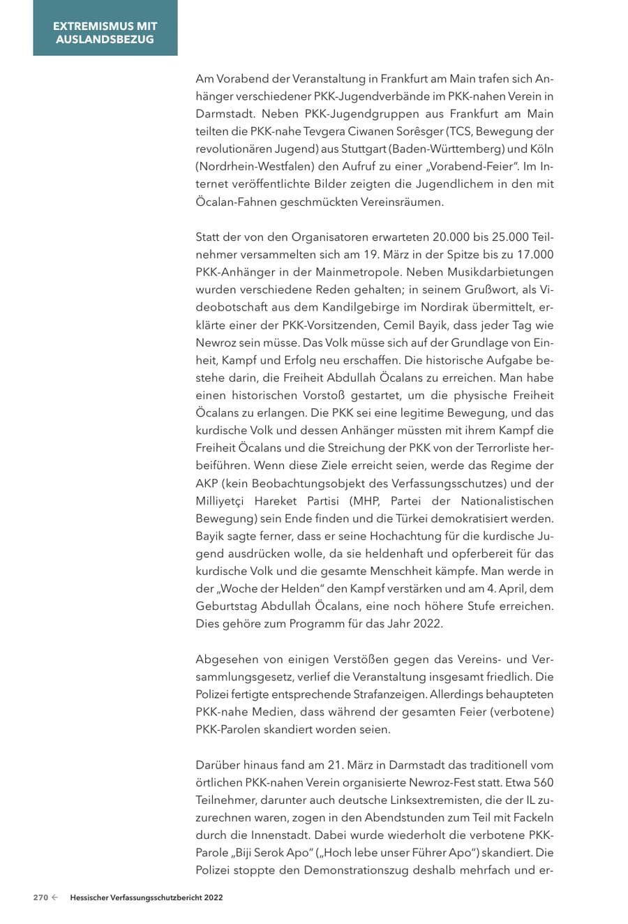 Seite 272 des Verfassungsschutzbericht 2022 Hessen