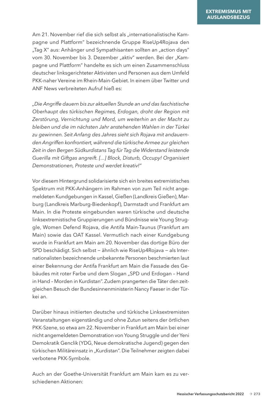 Seite 275 des Verfassungsschutzbericht 2022 Hessen