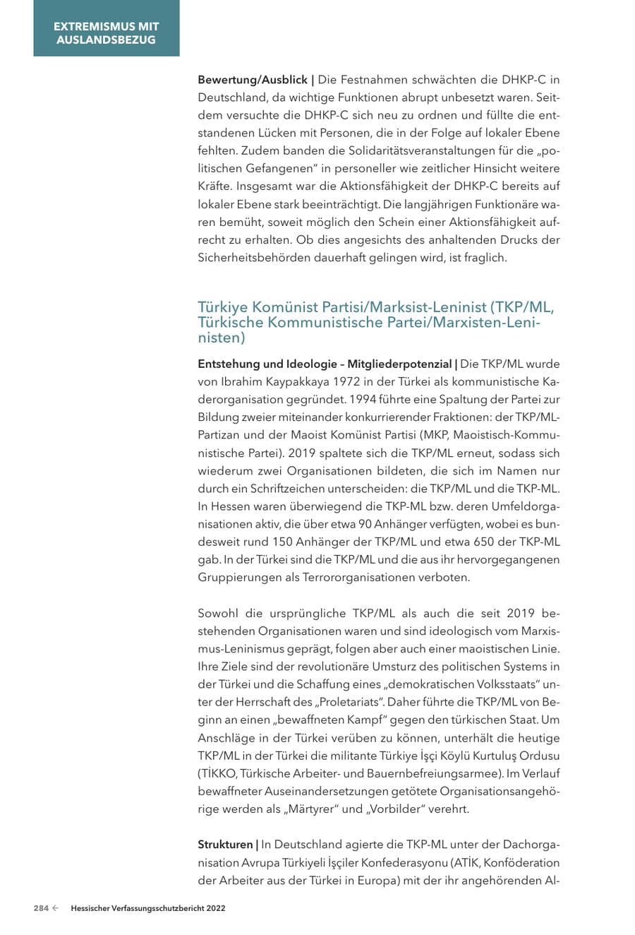 Seite 286 des Verfassungsschutzbericht 2022 Hessen
