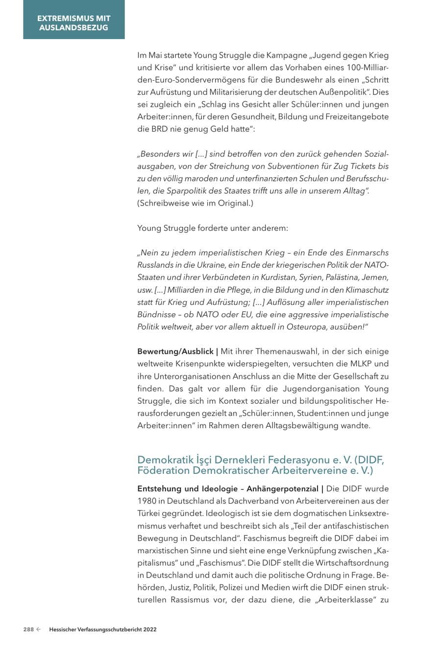 Seite 290 des Verfassungsschutzbericht 2022 Hessen