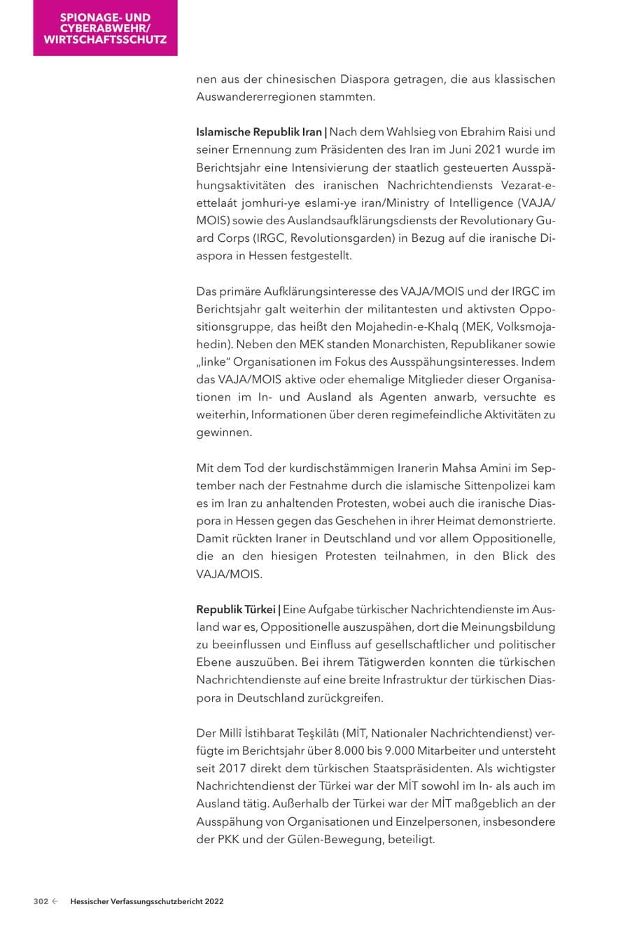 Seite 304 des Verfassungsschutzbericht 2022 Hessen