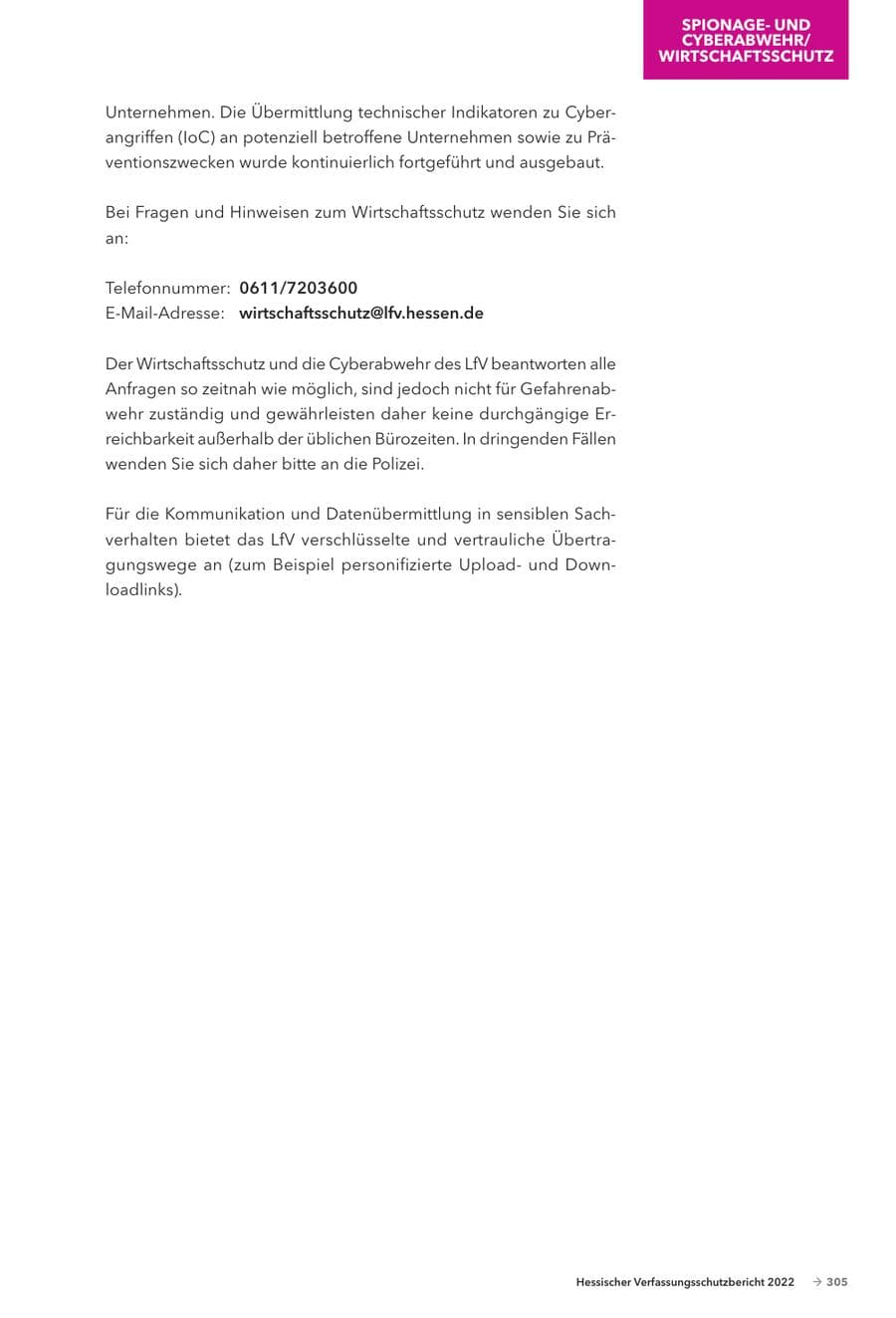 Seite 307 des Verfassungsschutzbericht 2022 Hessen