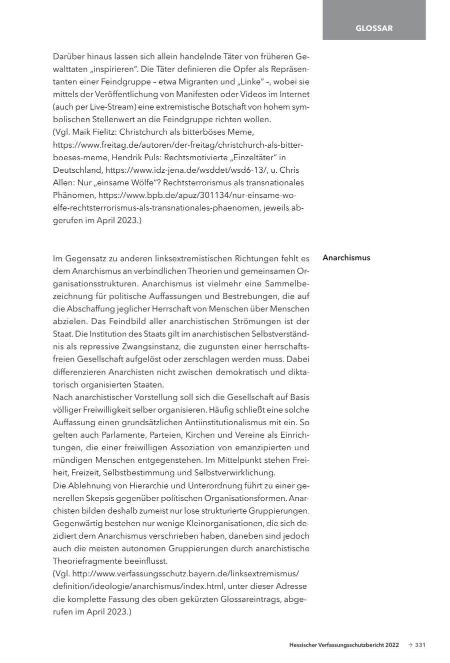 Seite 333 des Verfassungsschutzbericht 2022 Hessen