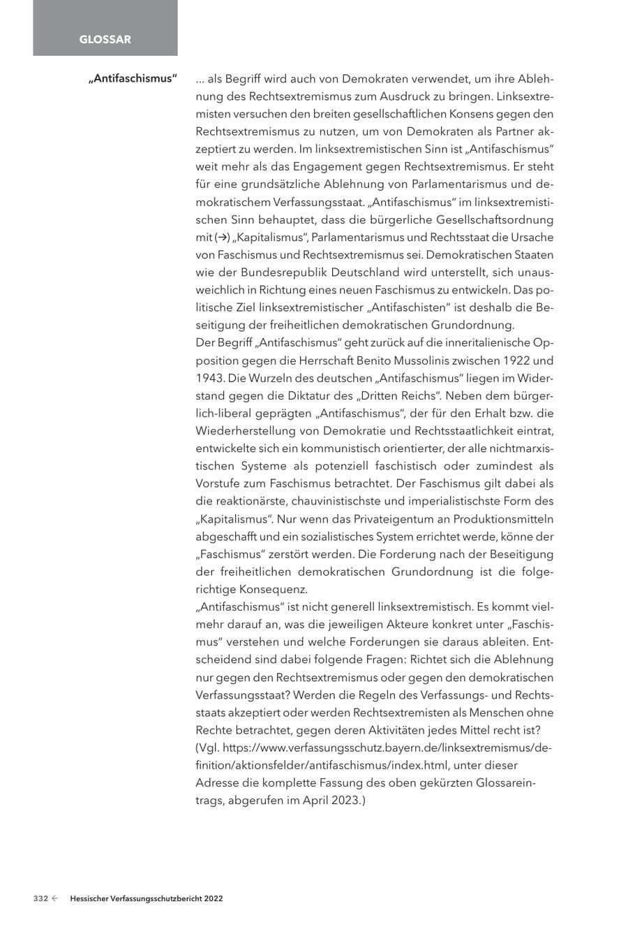 Seite 334 des Verfassungsschutzbericht 2022 Hessen
