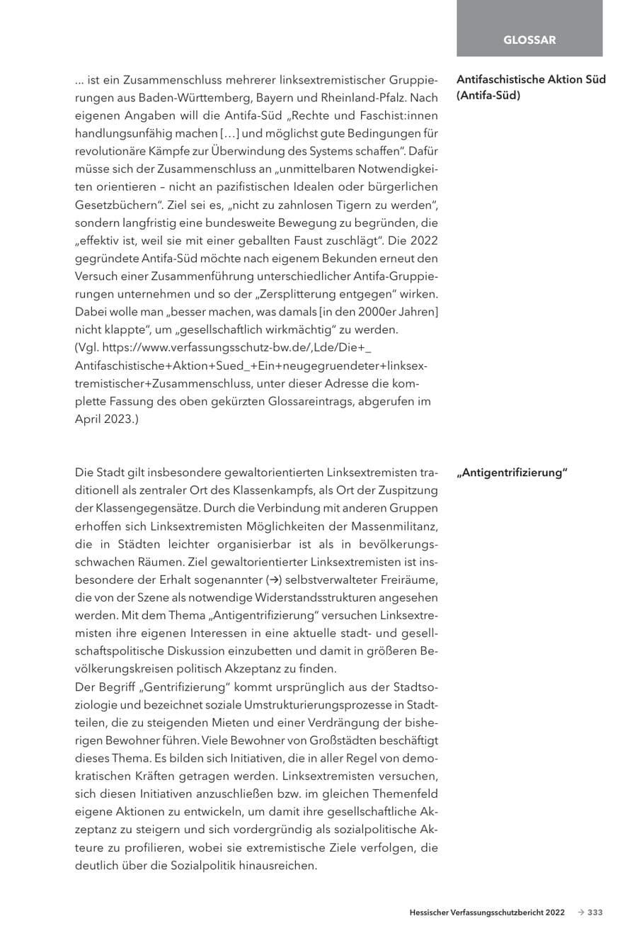 Seite 335 des Verfassungsschutzbericht 2022 Hessen