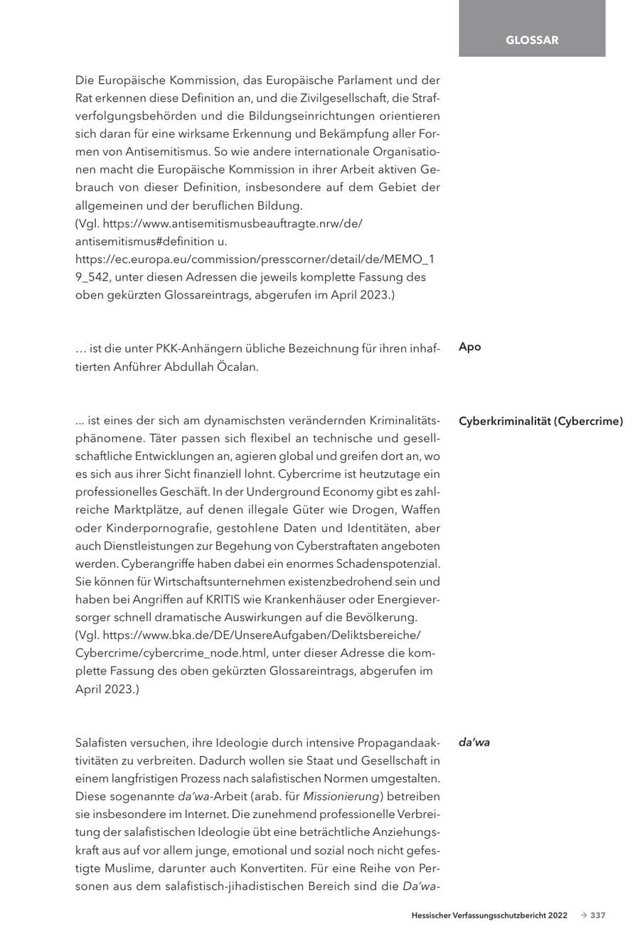 Seite 339 des Verfassungsschutzbericht 2022 Hessen
