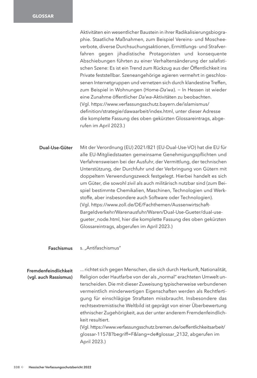 Seite 340 des Verfassungsschutzbericht 2022 Hessen