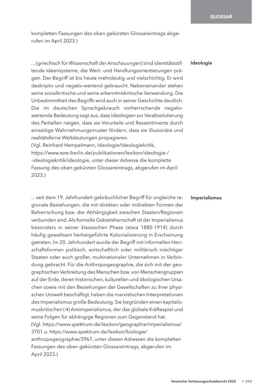 Seite 345 des Verfassungsschutzbericht 2022 Hessen