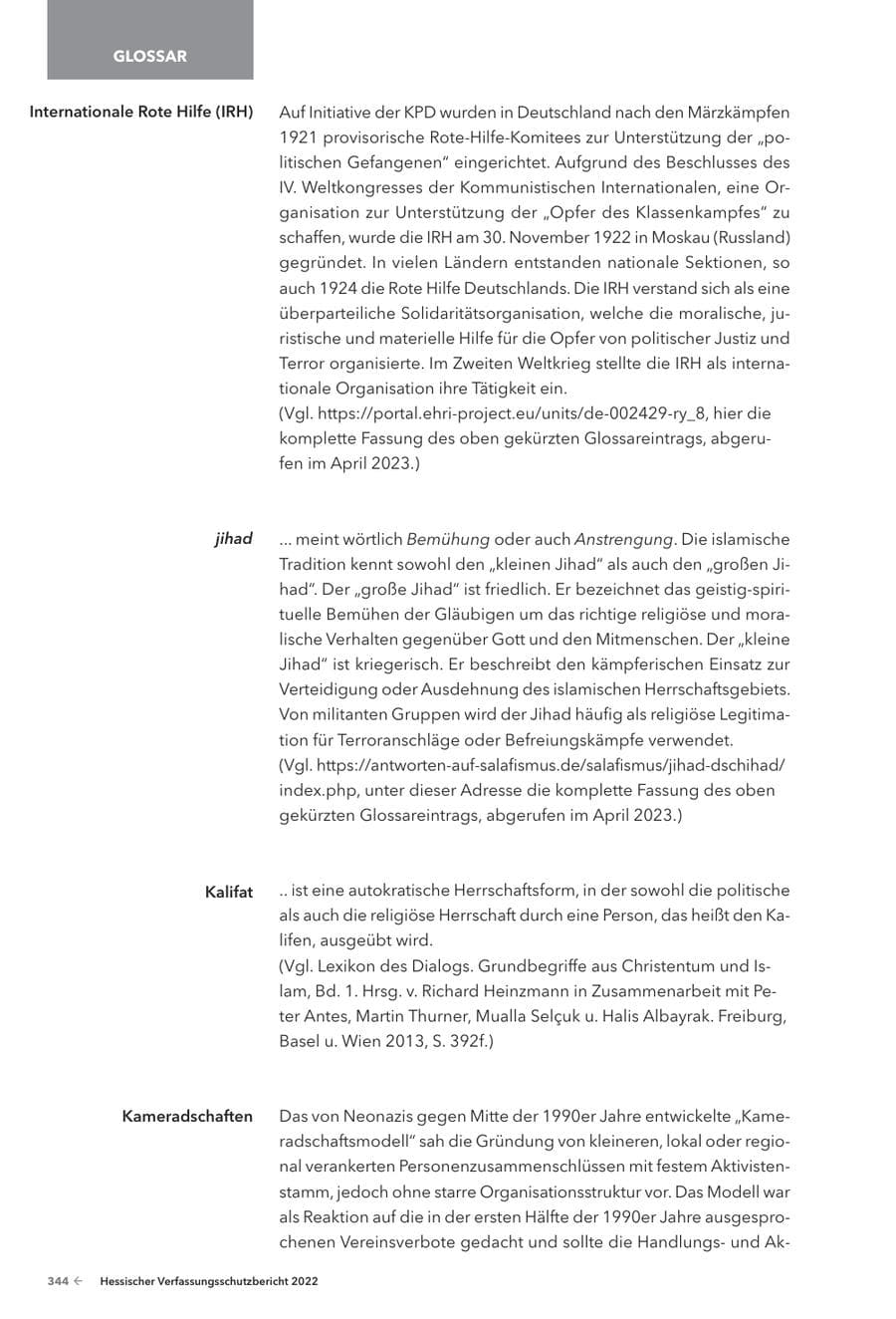 Seite 346 des Verfassungsschutzbericht 2022 Hessen