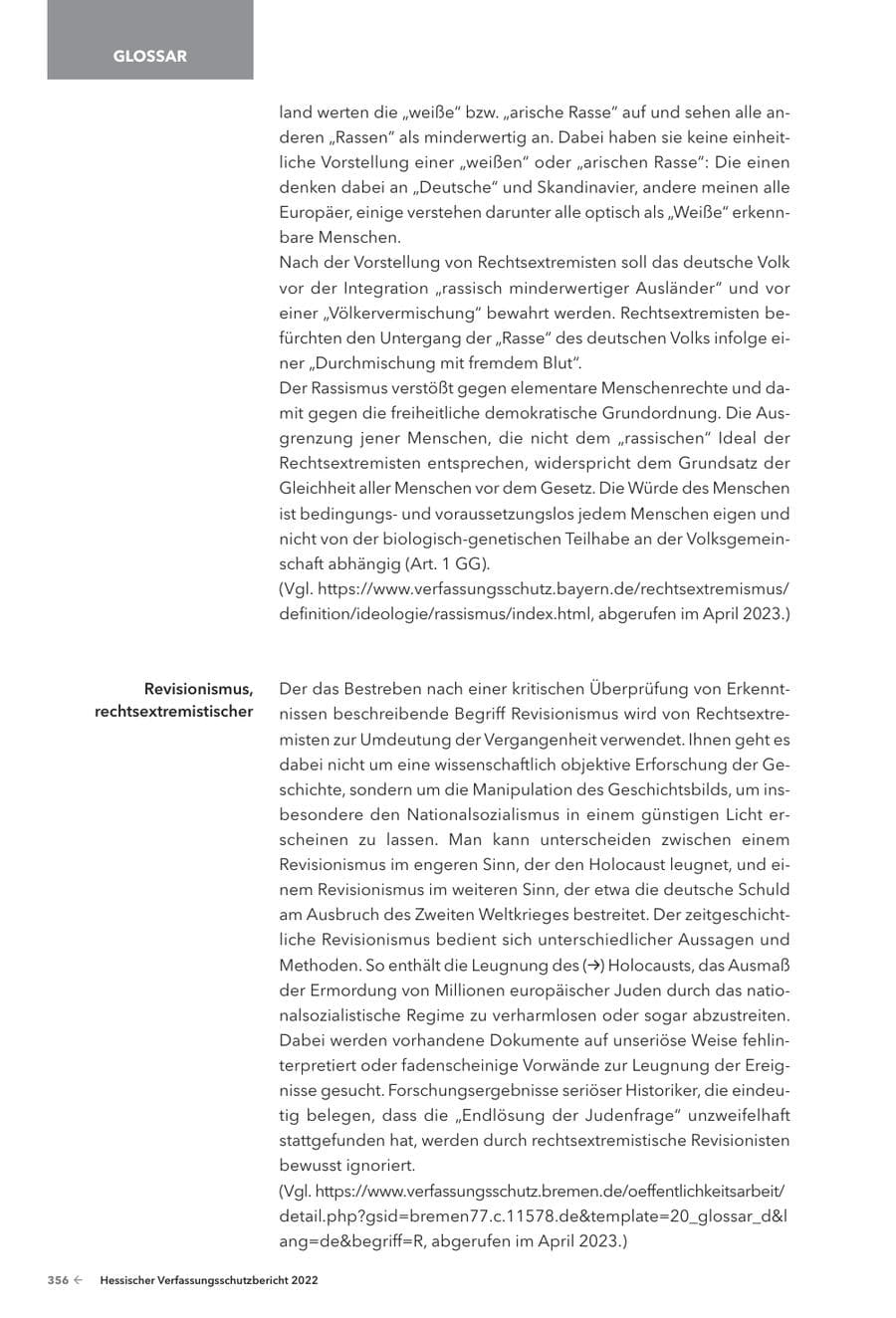 Seite 358 des Verfassungsschutzbericht 2022 Hessen