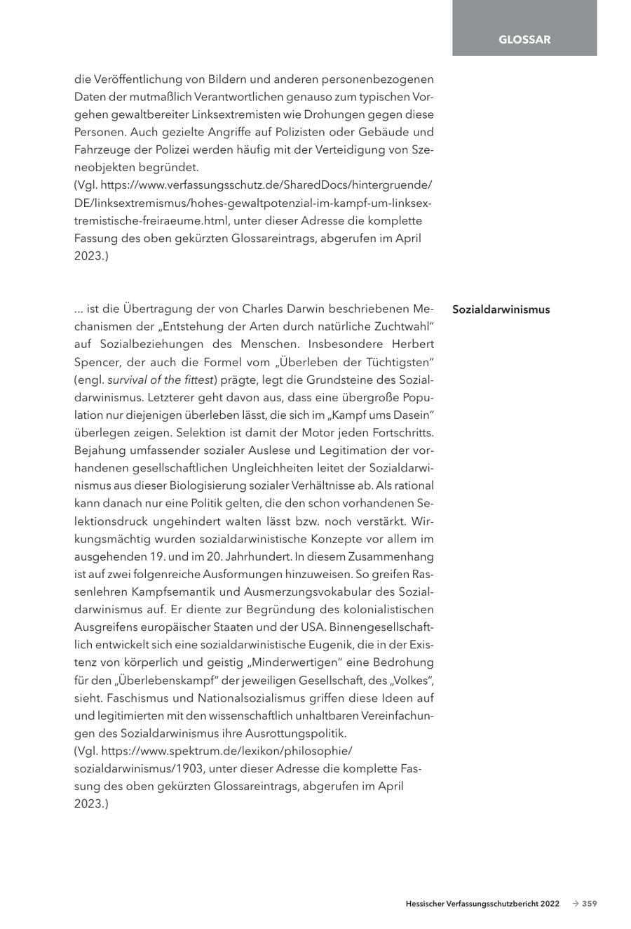 Seite 361 des Verfassungsschutzbericht 2022 Hessen