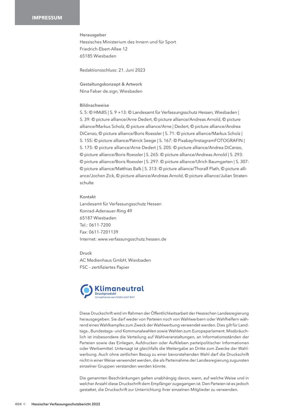 Seite 406 des Verfassungsschutzbericht 2022 Hessen