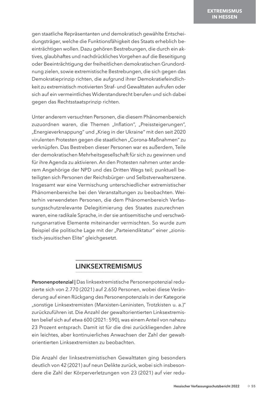 Seite 57 des Verfassungsschutzbericht 2022 Hessen