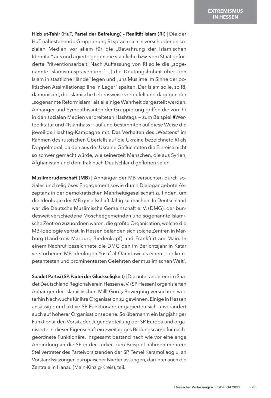 Seite 65 des Verfassungsschutzbericht 2022 Hessen