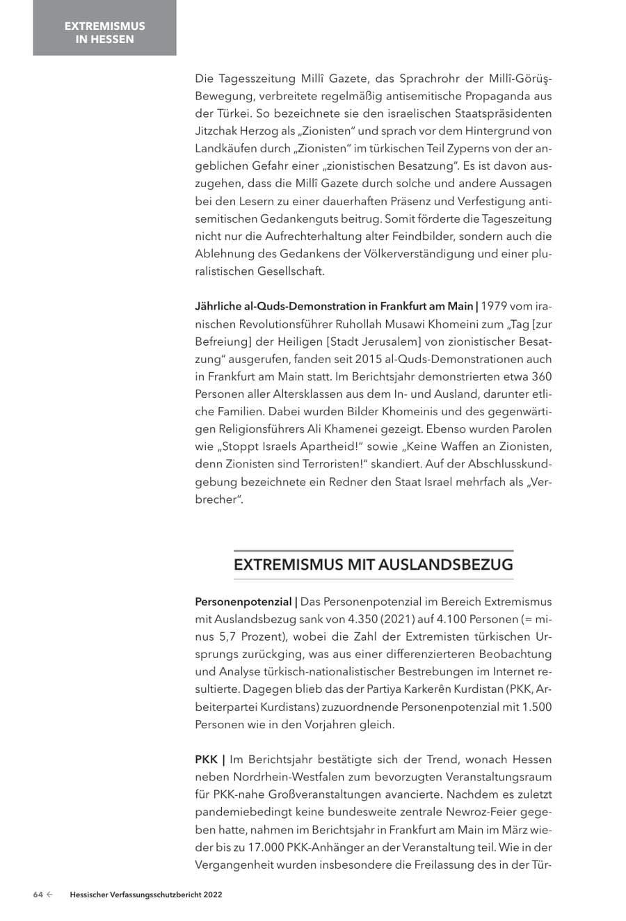 Seite 66 des Verfassungsschutzbericht 2022 Hessen