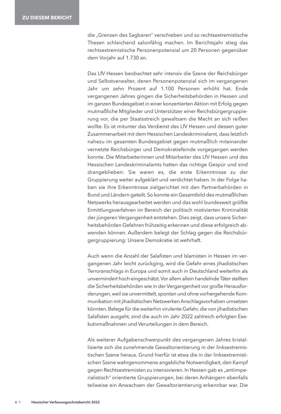 Seite 8 des Verfassungsschutzbericht 2022 Hessen