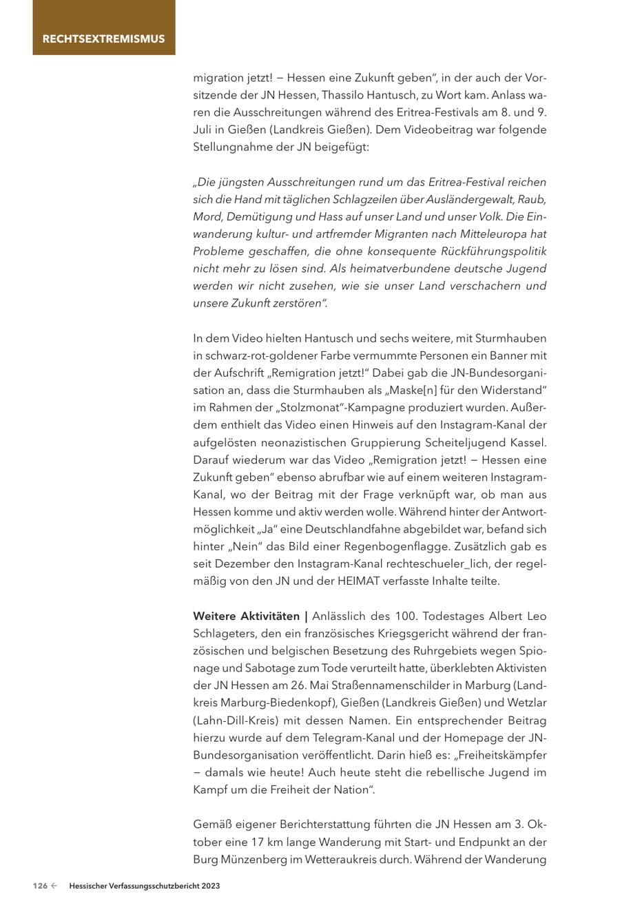 Seite 128 des Verfassungsschutzbericht 2023 Hessen