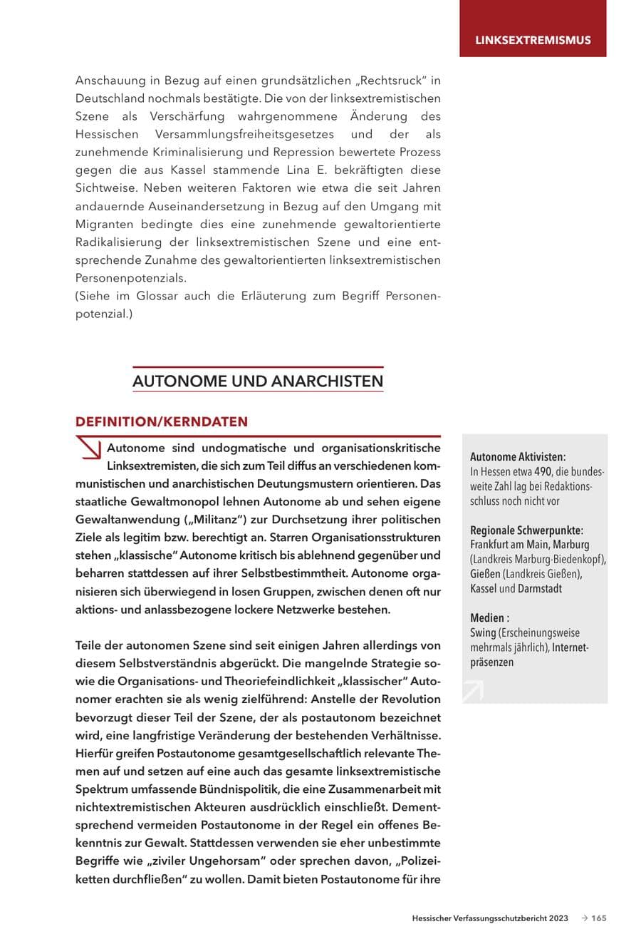Seite 167 des Verfassungsschutzbericht 2023 Hessen