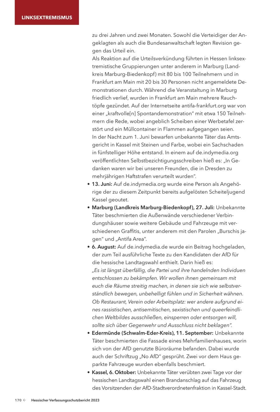 Seite 172 des Verfassungsschutzbericht 2023 Hessen