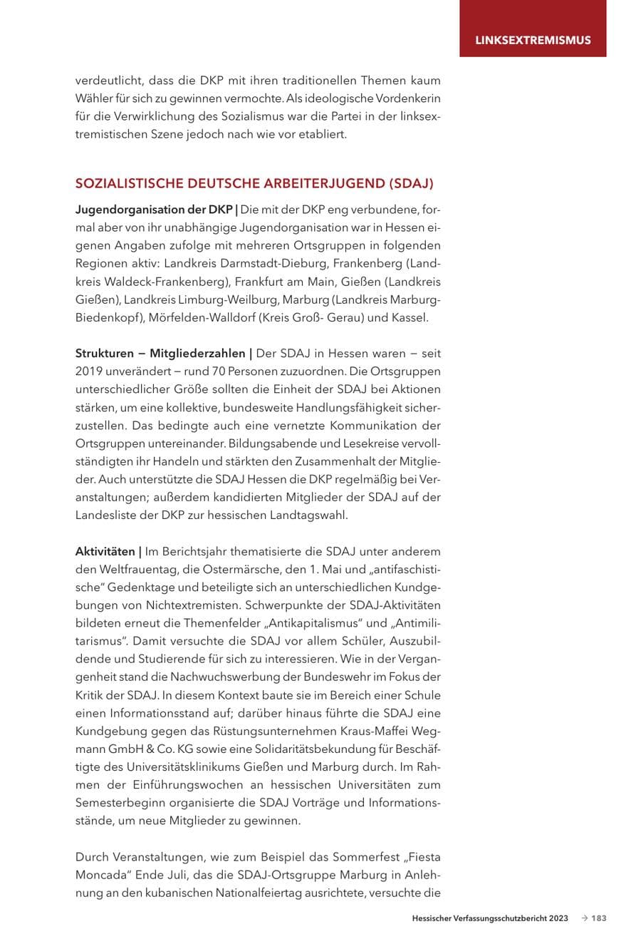 Seite 185 des Verfassungsschutzbericht 2023 Hessen