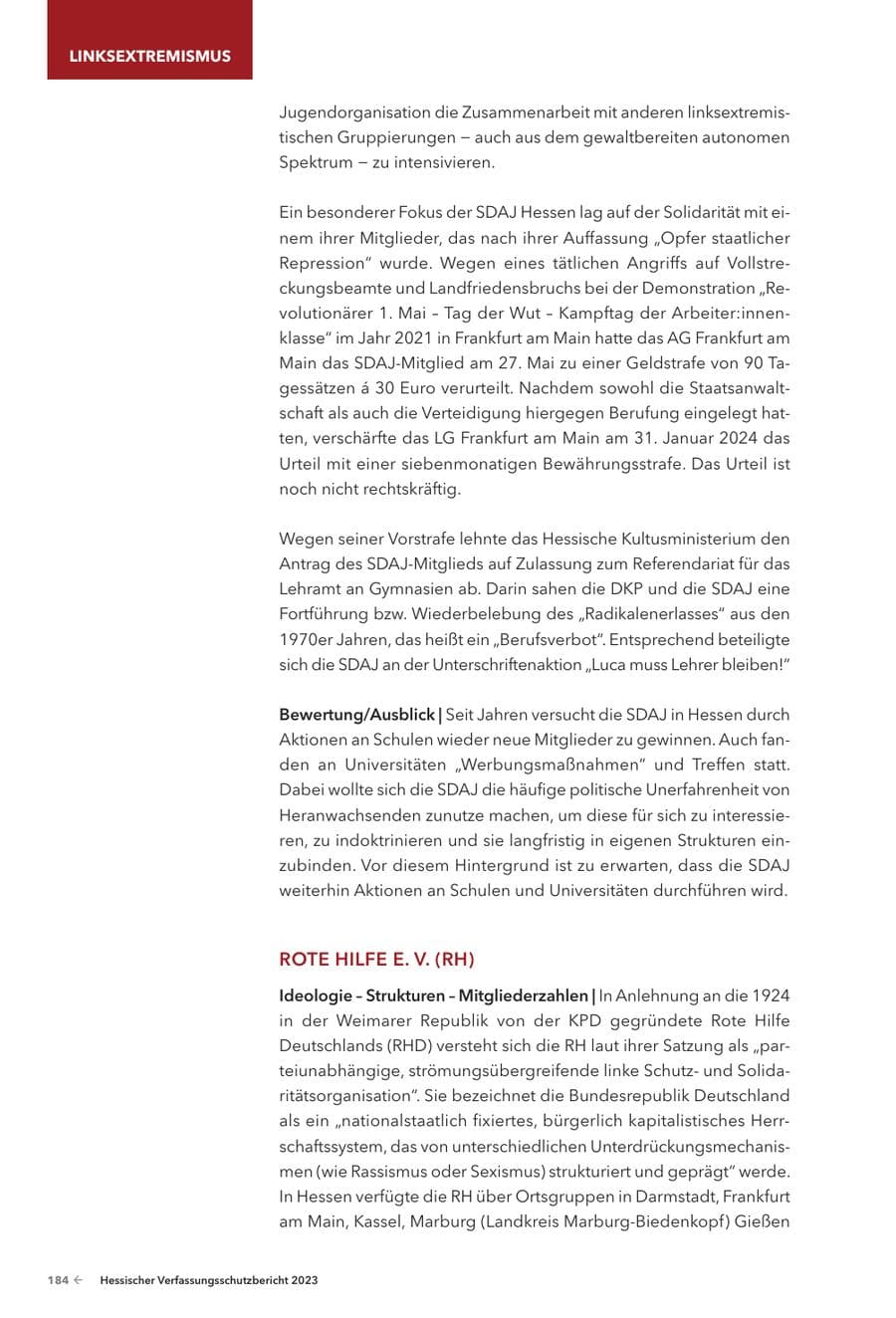 Seite 186 des Verfassungsschutzbericht 2023 Hessen