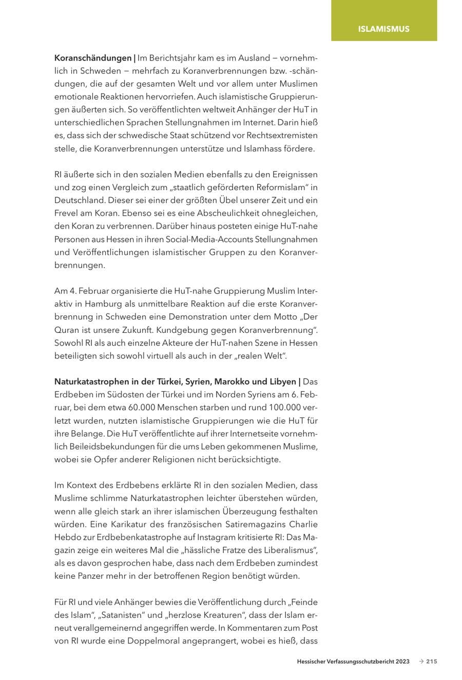 Seite 217 des Verfassungsschutzbericht 2023 Hessen