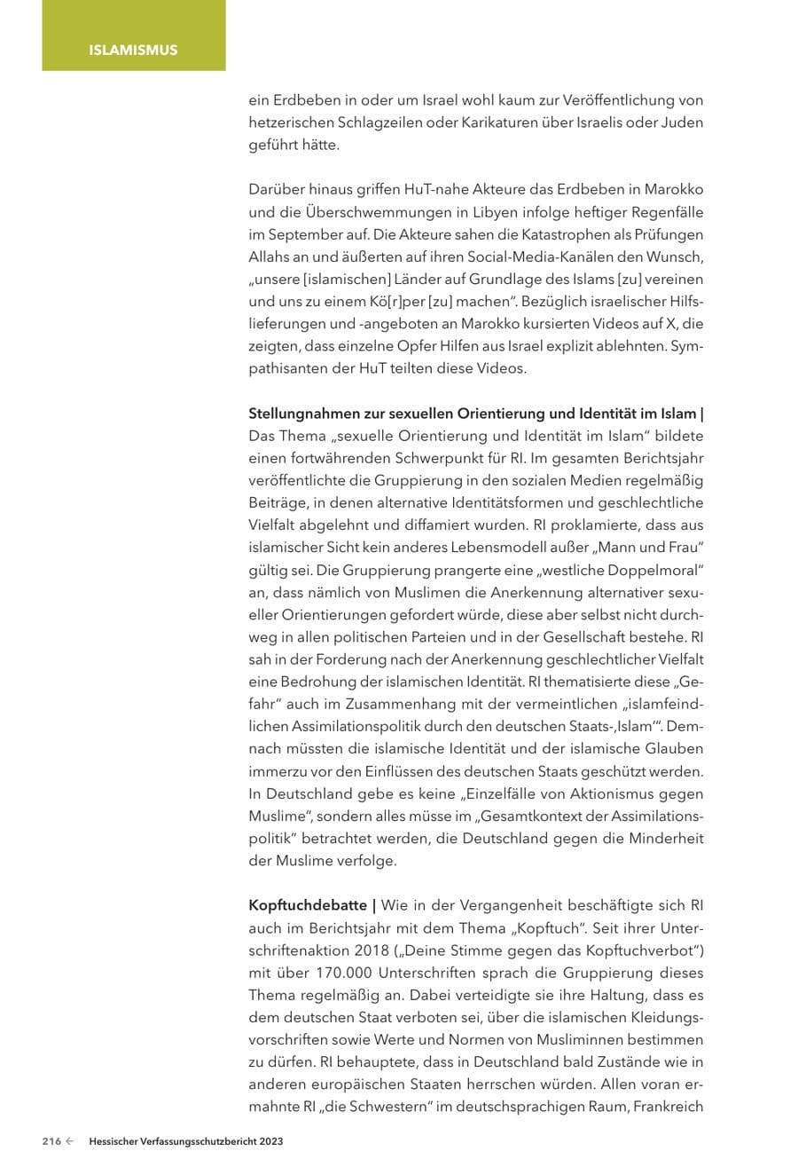 Seite 218 des Verfassungsschutzbericht 2023 Hessen