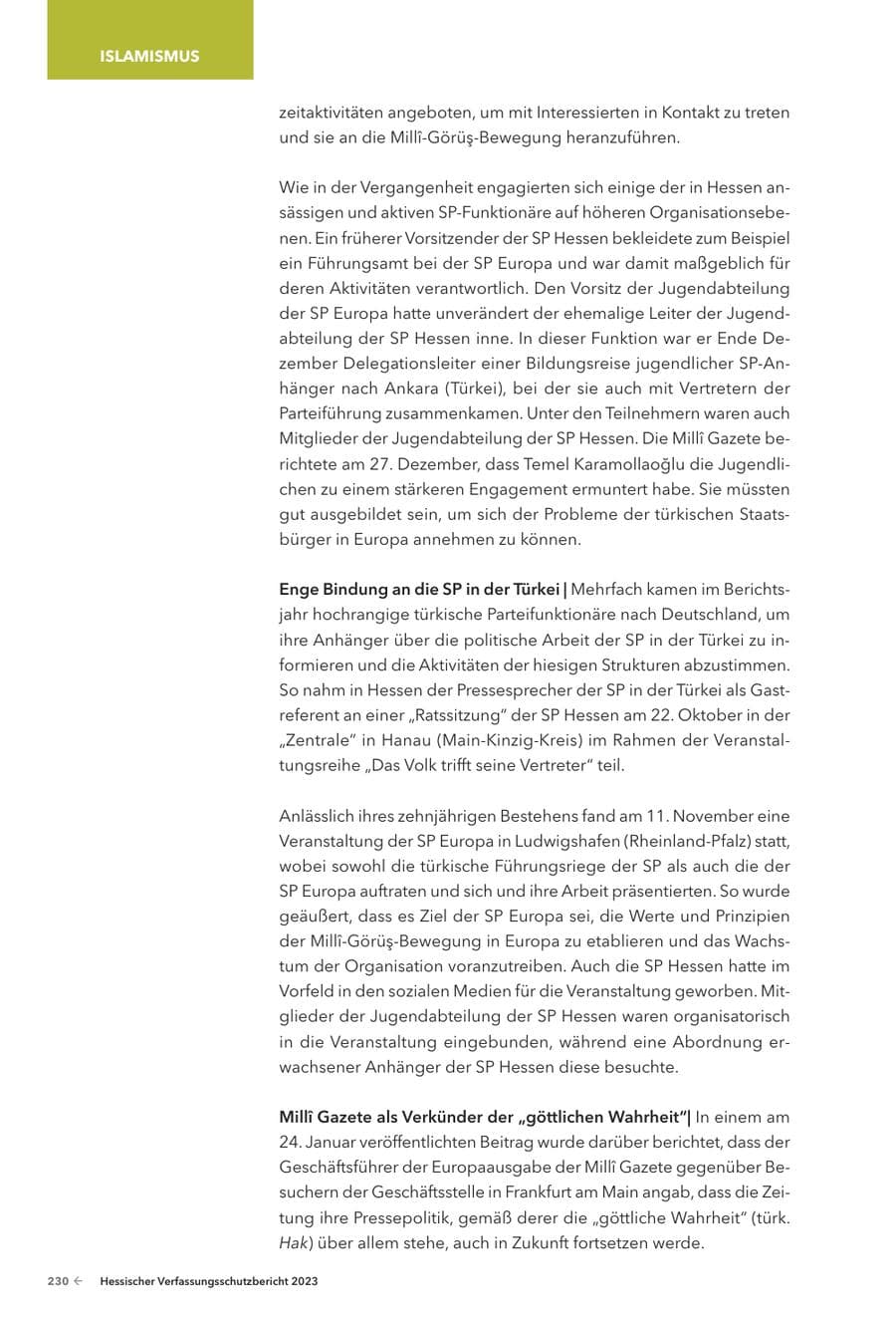 Seite 232 des Verfassungsschutzbericht 2023 Hessen