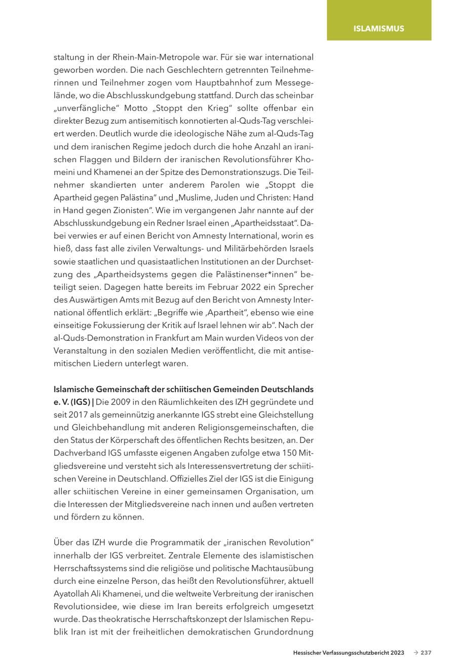 Seite 239 des Verfassungsschutzbericht 2023 Hessen