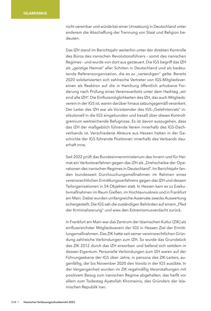 Seite 240 des Verfassungsschutzbericht 2023 Hessen