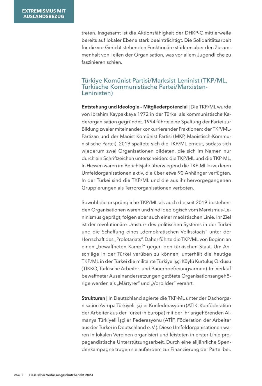 Seite 258 des Verfassungsschutzbericht 2023 Hessen