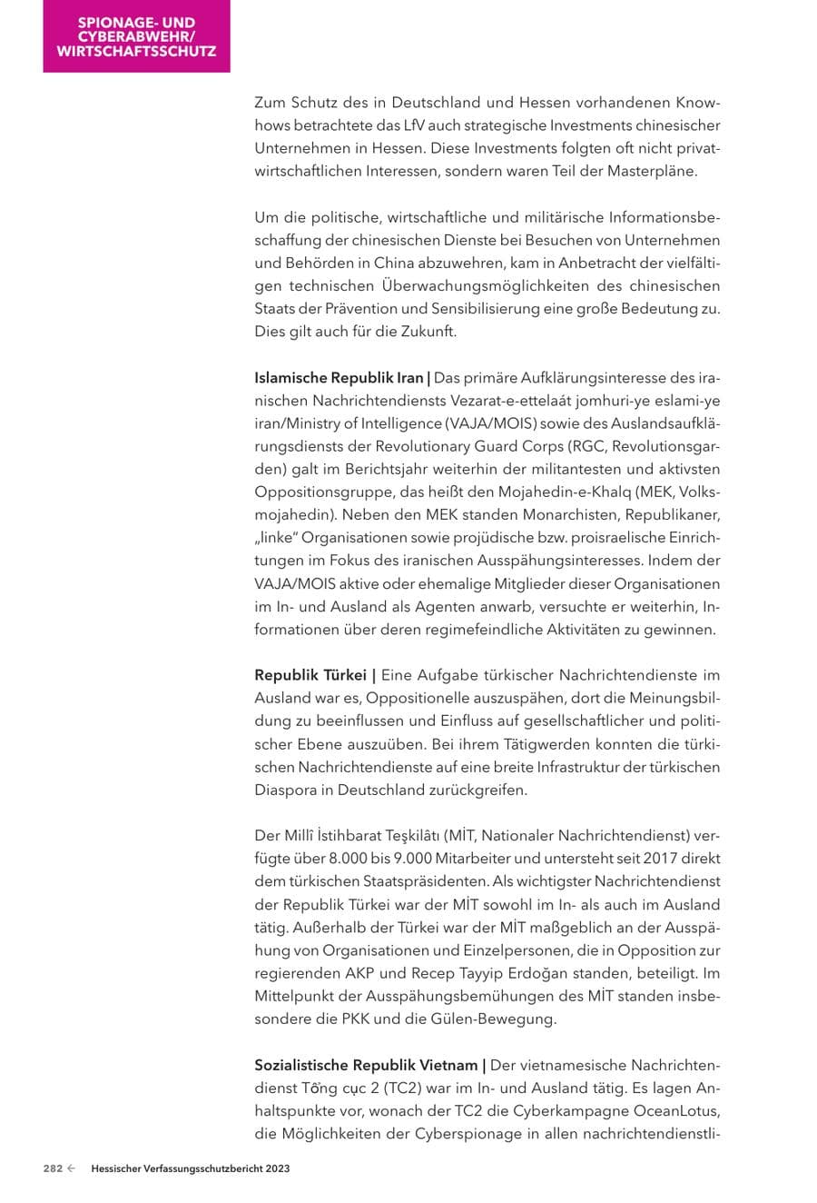 Seite 284 des Verfassungsschutzbericht 2023 Hessen