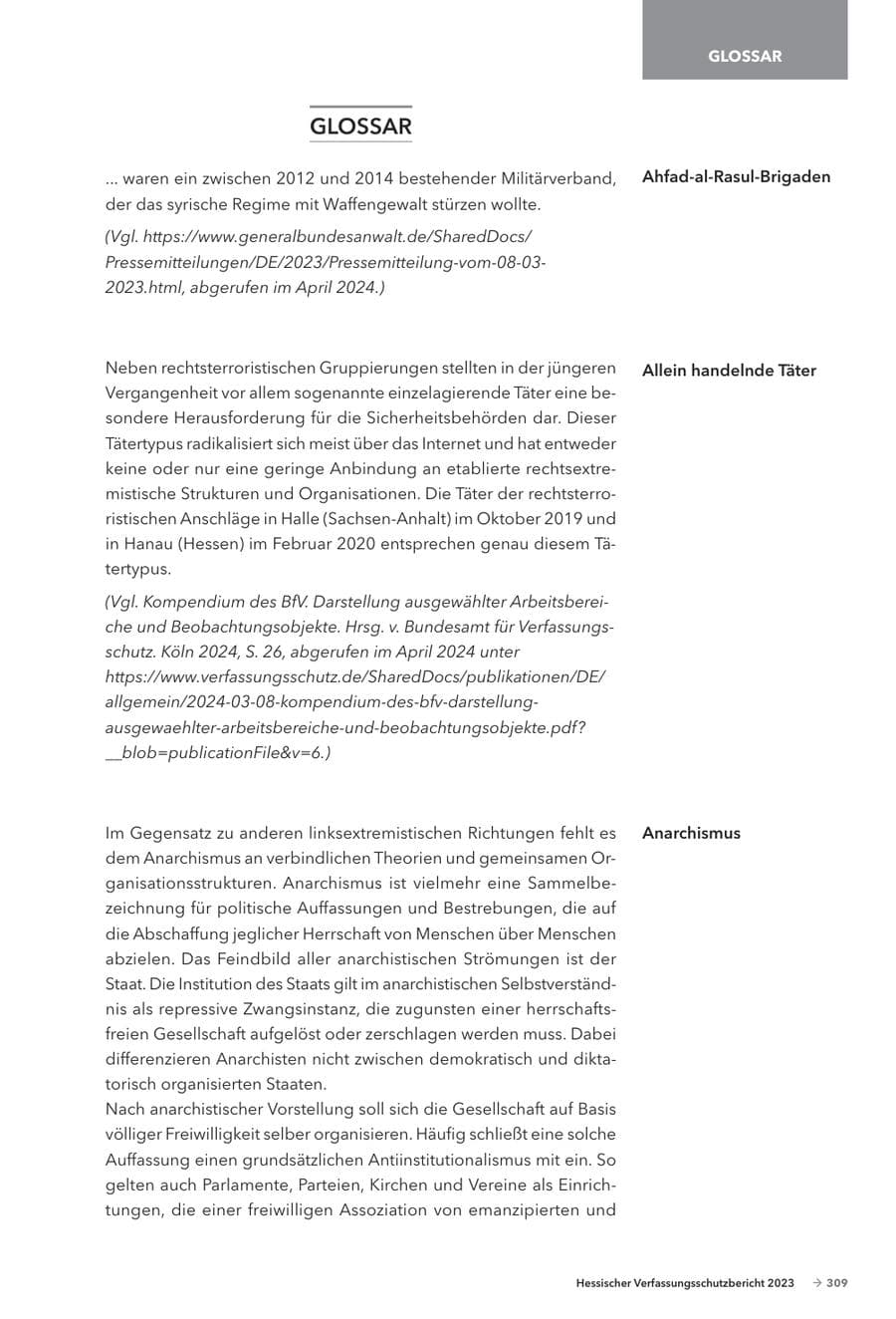 Seite 311 des Verfassungsschutzbericht 2023 Hessen