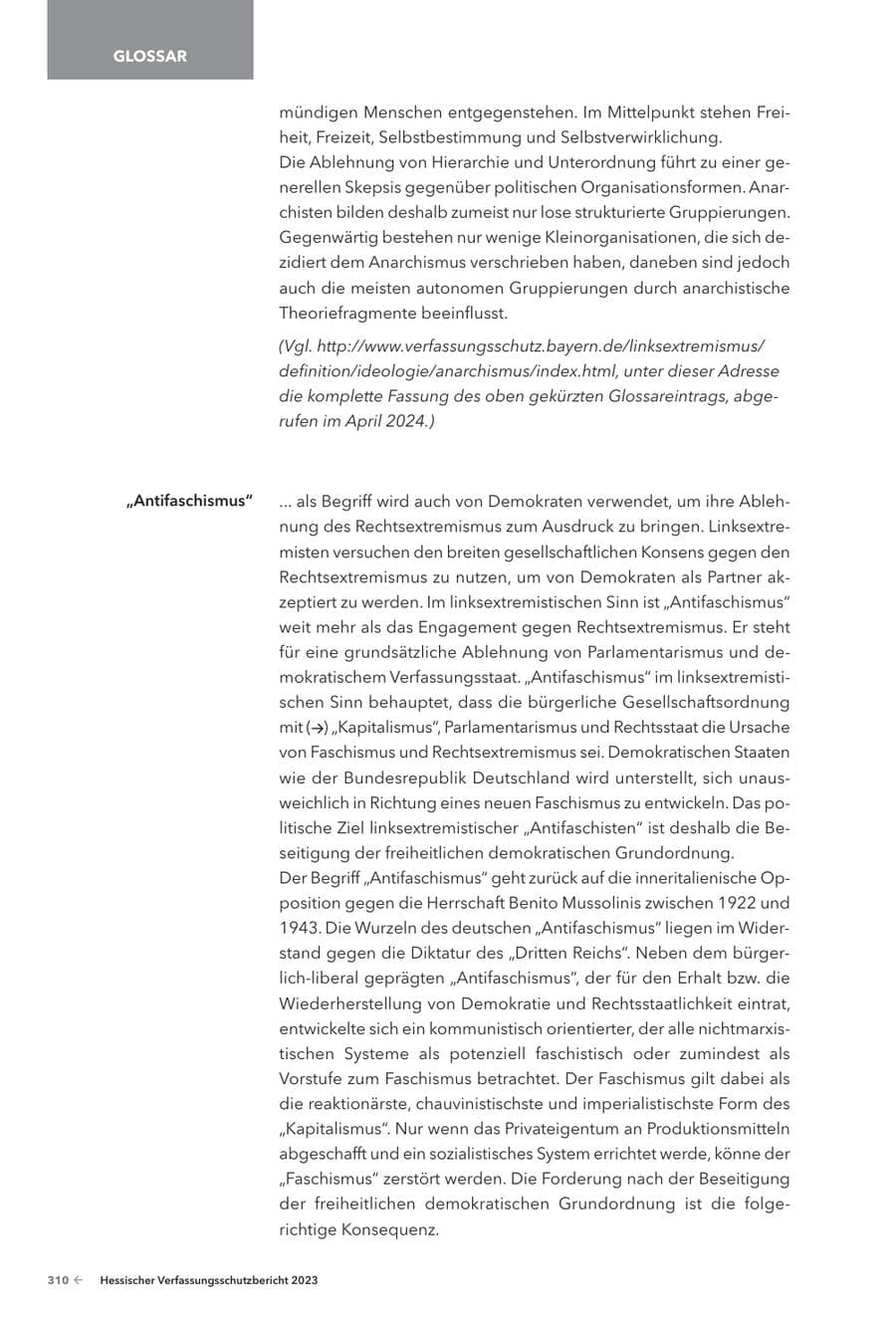 Seite 312 des Verfassungsschutzbericht 2023 Hessen