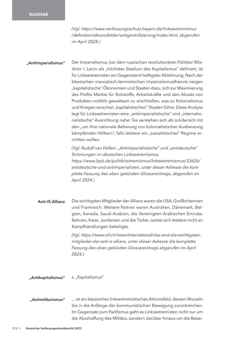 Seite 314 des Verfassungsschutzbericht 2023 Hessen