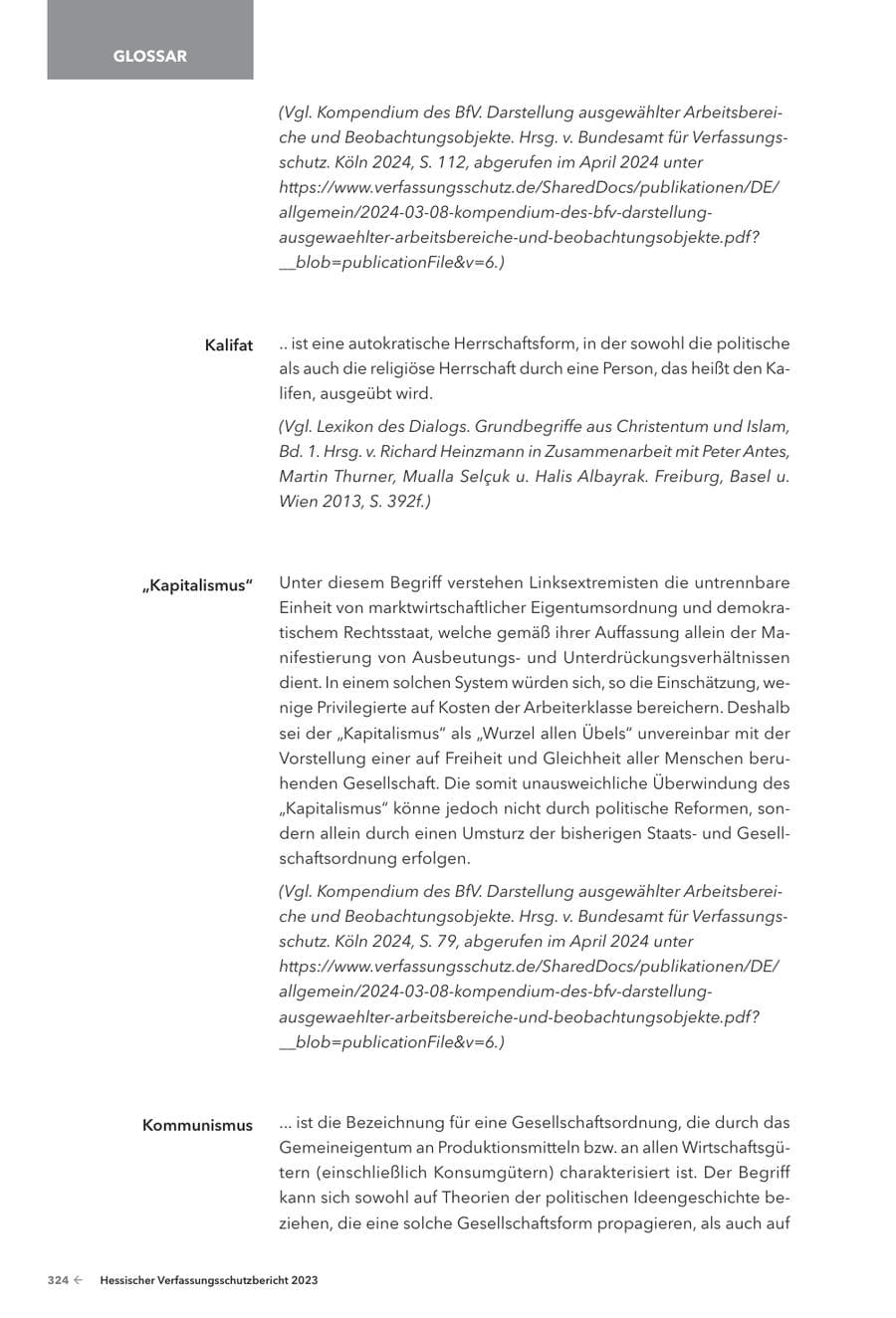 Seite 326 des Verfassungsschutzbericht 2023 Hessen