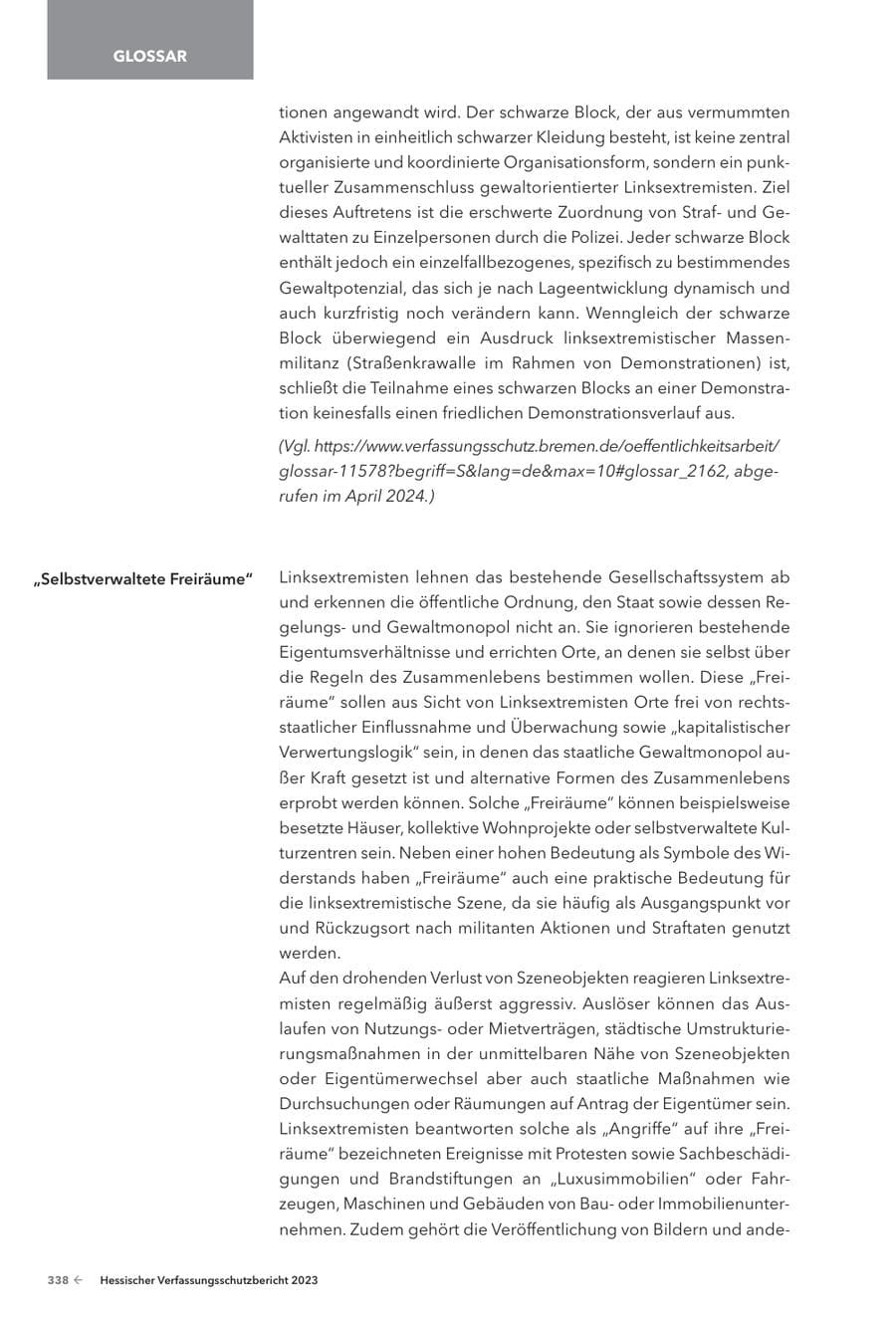 Seite 340 des Verfassungsschutzbericht 2023 Hessen