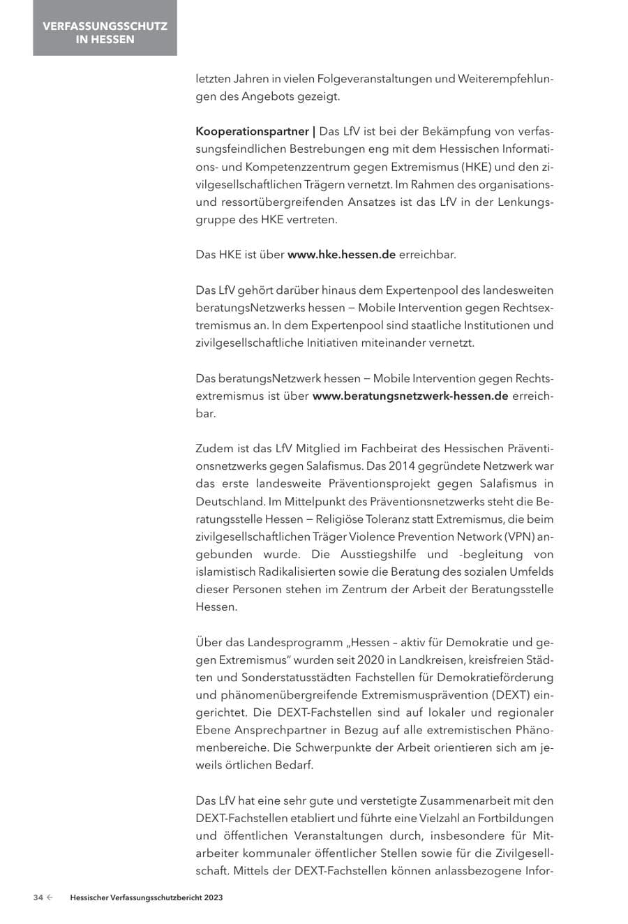 Seite 36 des Verfassungsschutzbericht 2023 Hessen