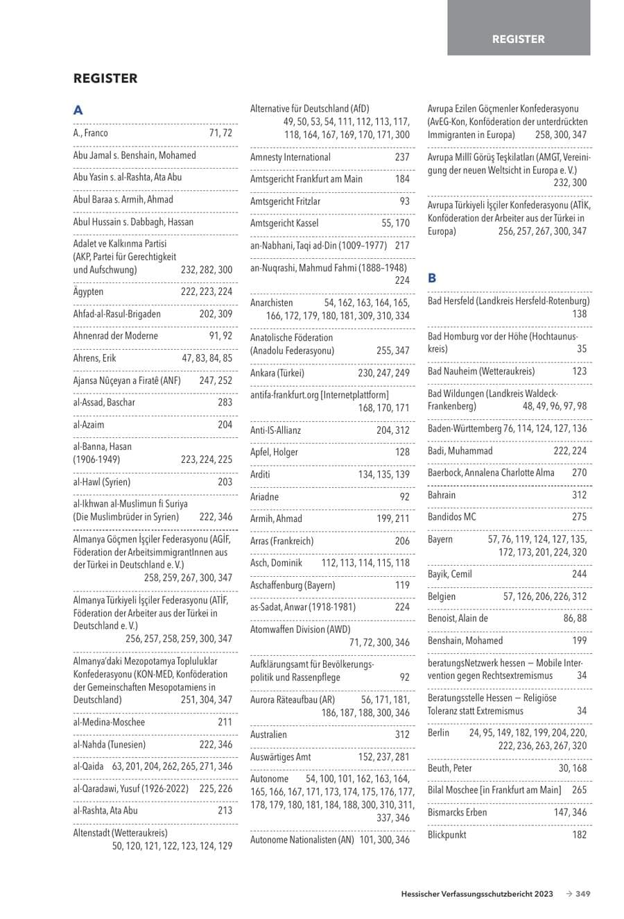 Seite 351 des Verfassungsschutzbericht 2023 Hessen