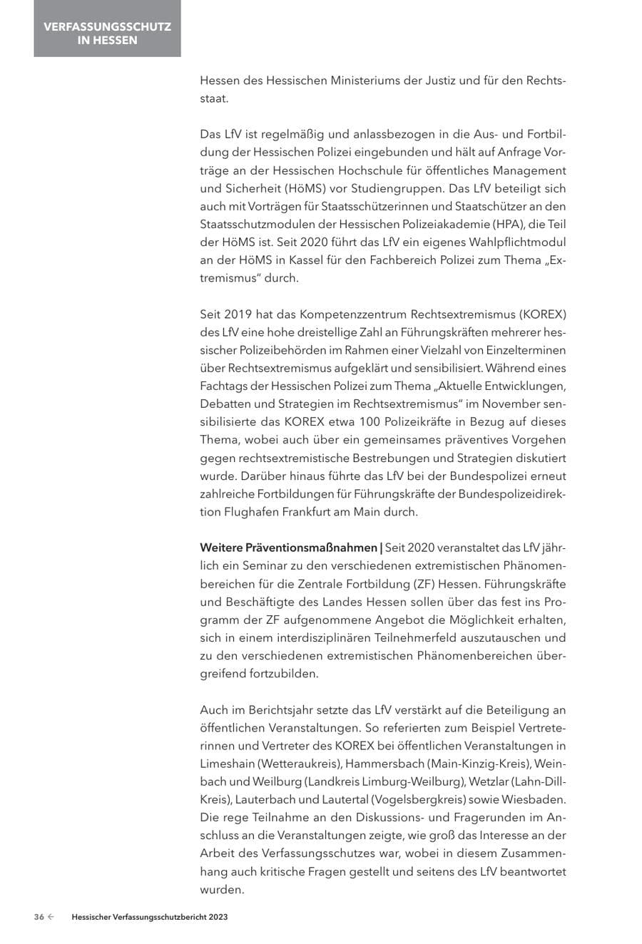 Seite 38 des Verfassungsschutzbericht 2023 Hessen