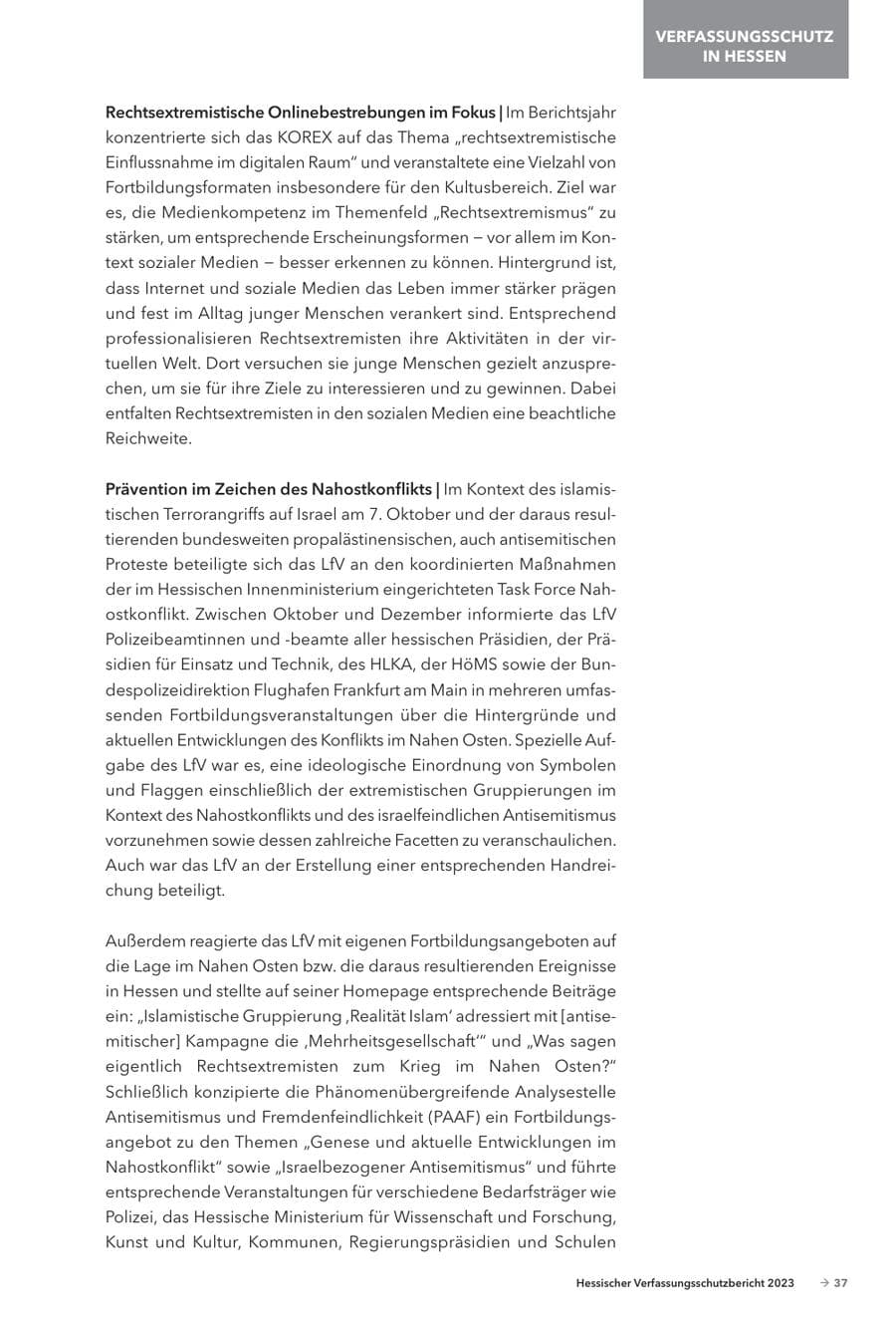 Seite 39 des Verfassungsschutzbericht 2023 Hessen