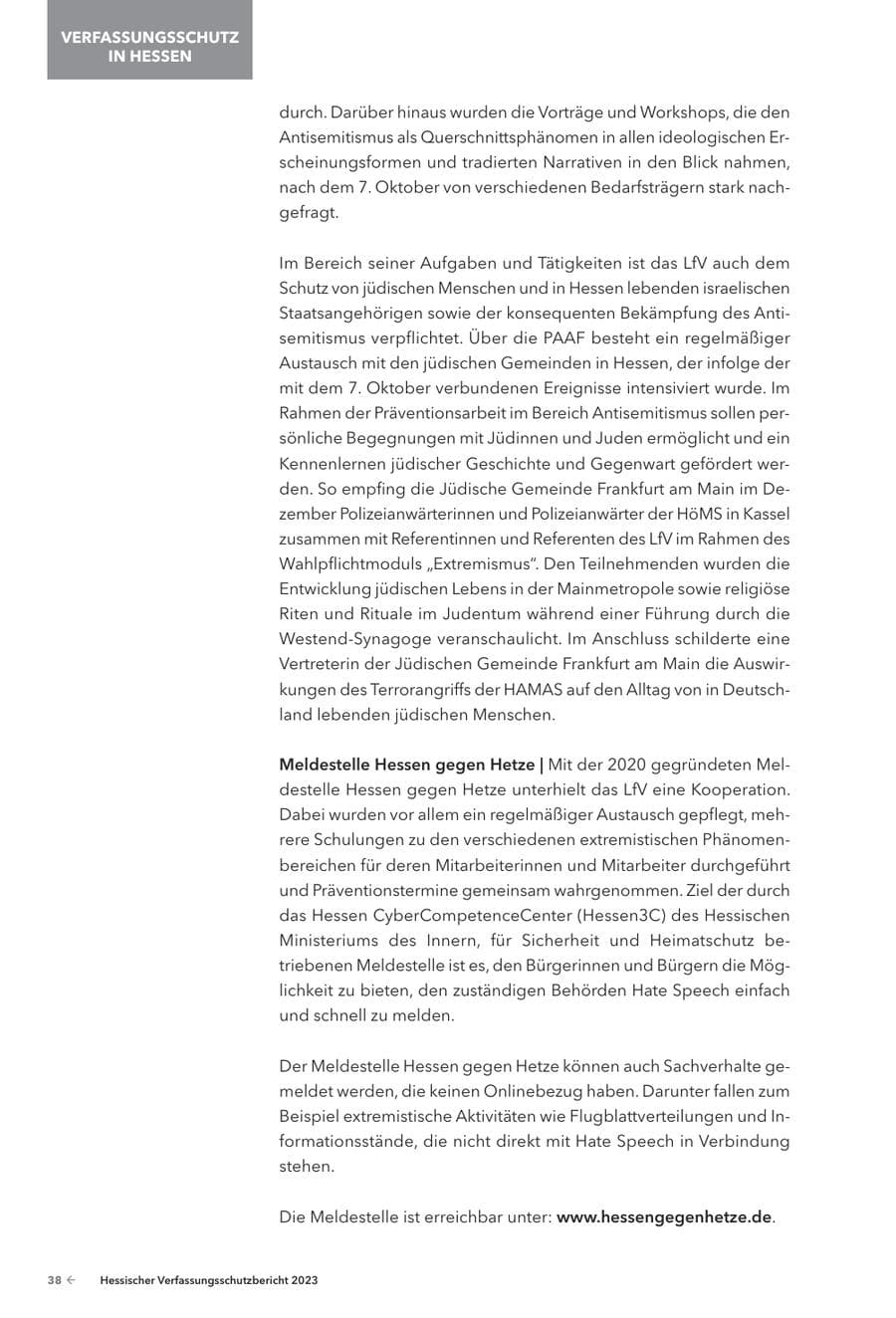Seite 40 des Verfassungsschutzbericht 2023 Hessen