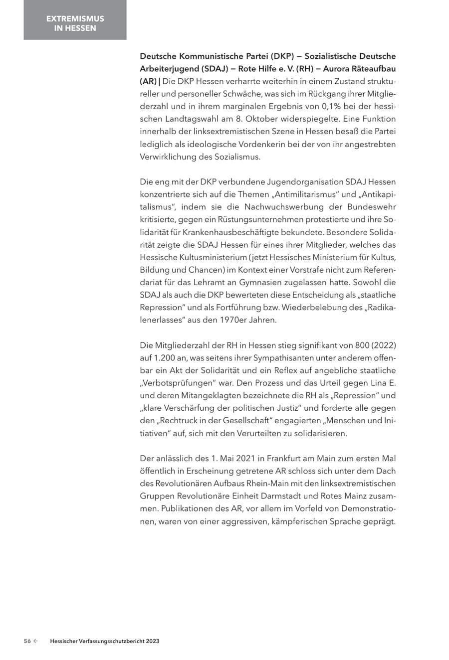 Seite 58 des Verfassungsschutzbericht 2023 Hessen