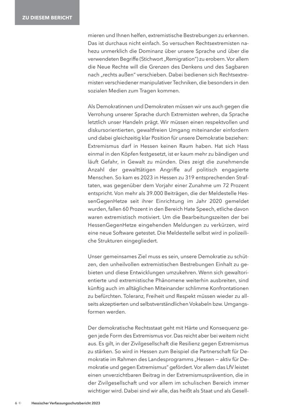 Seite 8 des Verfassungsschutzbericht 2023 Hessen